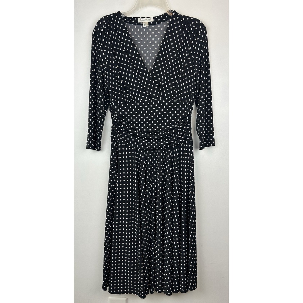 Coldwater Creek Dress Womens 6 Black White Polka Dot Fitted Waist Offiece Career